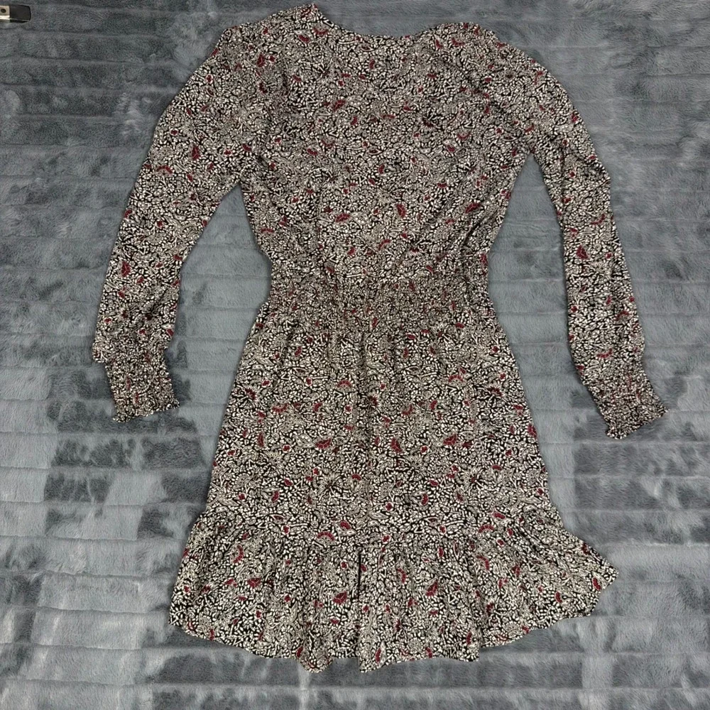 Michael Kors Paisley Floral Smocked Waist Faux Wrap Mini Dress Black Red Size M